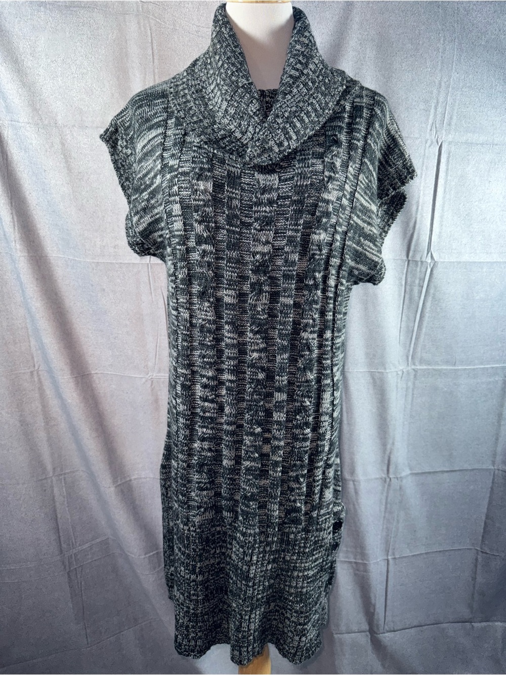 2551-Chances R Cozy Marled Cowl Neck Sweater Dress - Black & Gray